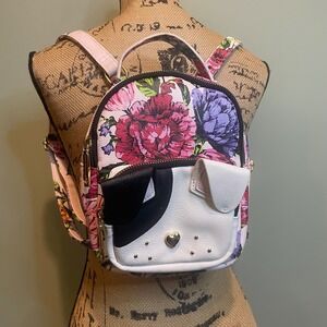 Betsey Johnson Puppy Dog Faux Leather Bohemian Floral Casual Purse Mini Backpack